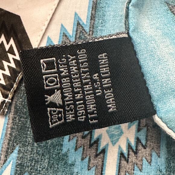 Rock & Roll Cowboy Shirt Mens XL Blue Black White Aztec Pearl Snap Western Retro - Picture 9 of 12